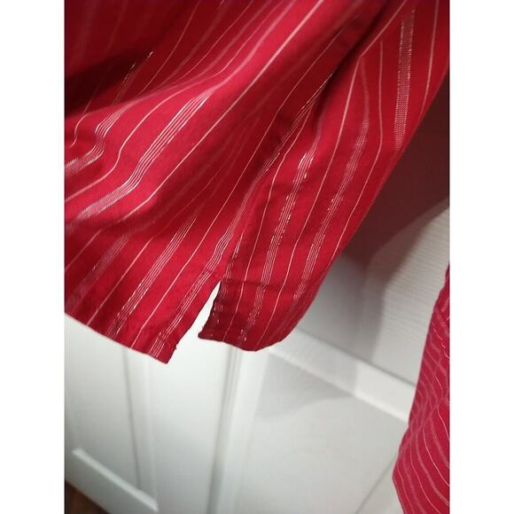 Croft &Barrow Red Silver Metallic Striped Long Sleeve Fitted Blouse. Size L - Picture 8 of 9